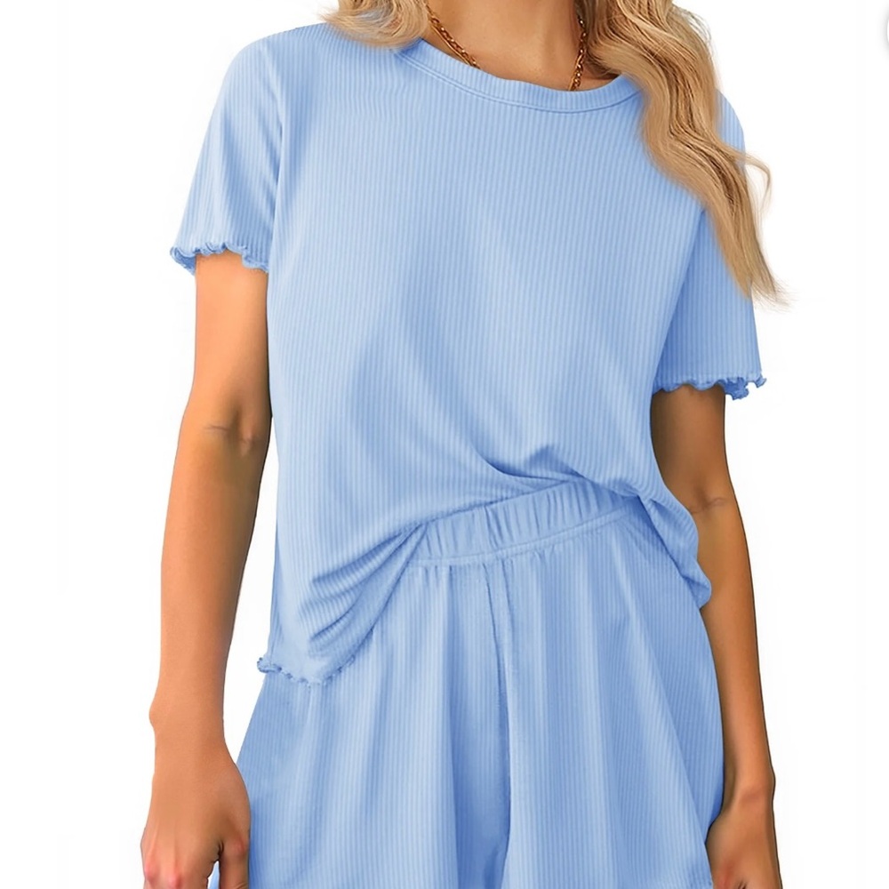 Light Blue Ribbed Lounge Set